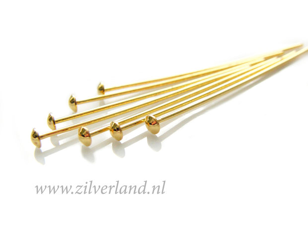 10 Stuks 0,80mm x 4,0cm Sterling Zilveren Nietstiften- Verguld