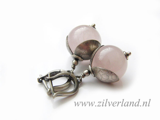 Zilveren Oorbellen met Rozenkwarts Edelstenen