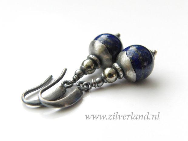 Zilveren Orbellen Met Lapis Lazuli Edelstenen