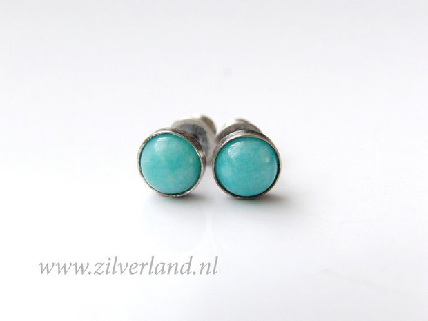 Handgemaakte Zilveren Oorstekers met Amazoniet