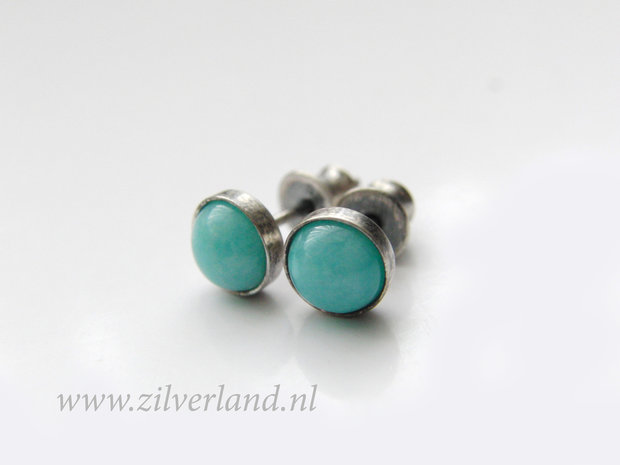 Handgemaakte Zilveren Oorstekers met Amazoniet