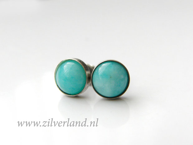 Handgemaakte Zilveren Oorstekers met Amazoniet