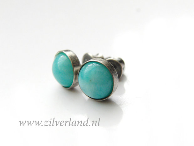 Handgemaakte Zilveren Oorstekers met Amazoniet
