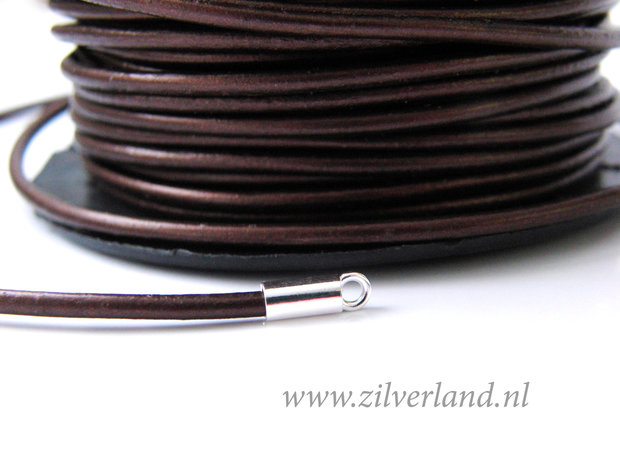 1 Meter Rond 2mm Leerkoord- Bruin Metallic