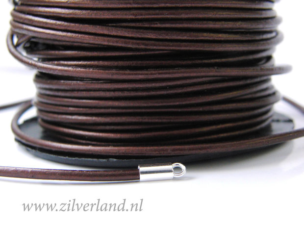 1 Meter Rond 2mm Leerkoord- Bruin Metallic