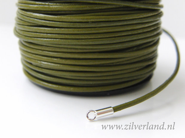 1 Meter Rond 1,5mm Leerkoord- Olijfgroen