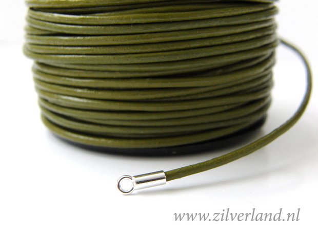 1 Meter Rond 1,5mm Leerkoord- Olijfgroen