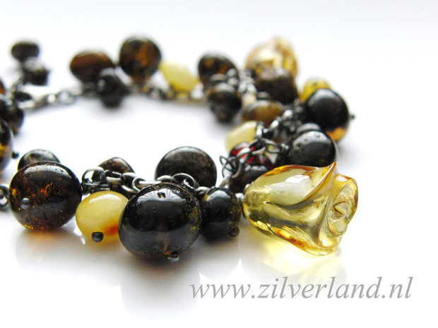 Zilveren Armband met Barnsteen "Roosjes"