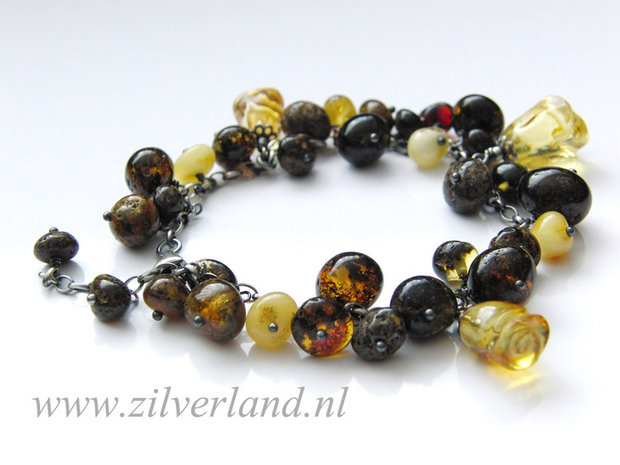 Zilveren Armband met Barnsteen "Roosjes"