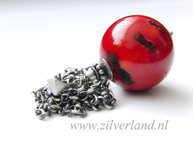 -Zilveren Ketting met Koraal