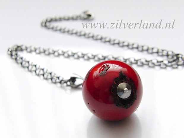 -Zilveren Ketting met Koraal