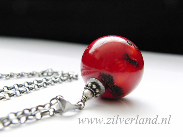 -Zilveren Ketting met Koraal