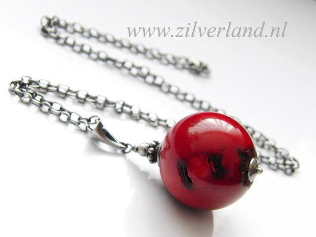 -Zilveren Ketting met Koraal