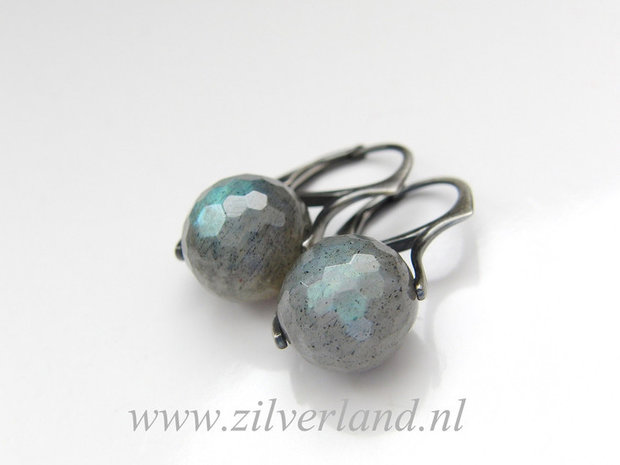 Zilveren Oorbellen met Labradoriet Edelstenen 