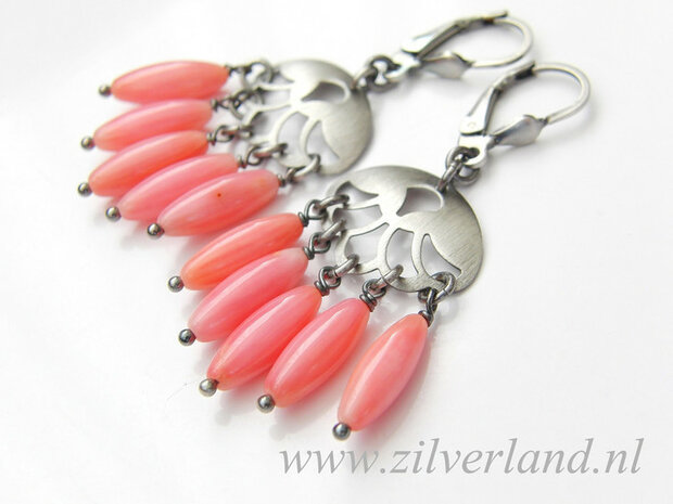 Zilveren Oorbellen met Roze Koraal