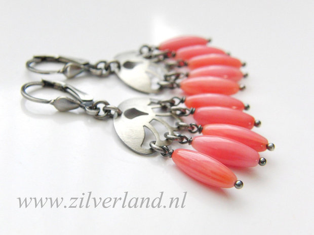 Zilveren Oorbellen met Roze Koraal