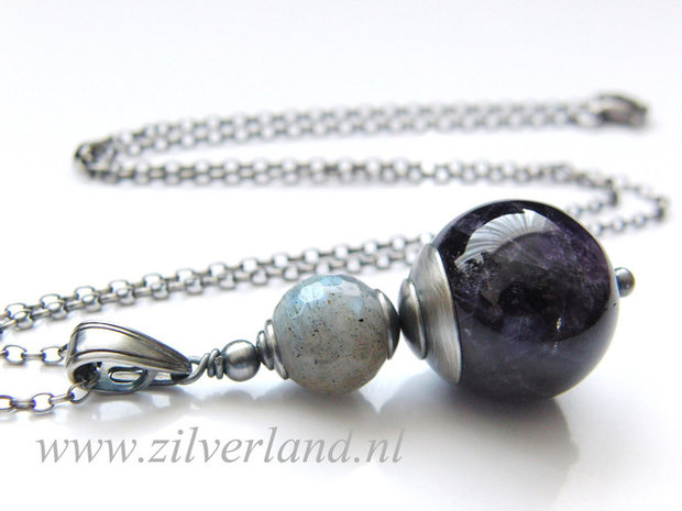 Zilveren Edelstenen Ketting met Amethist en Labradoriet