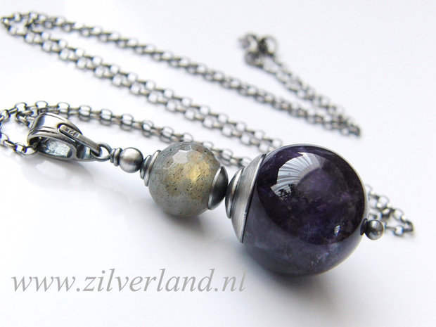 Zilveren Edelstenen Ketting met Amethist en Labradoriet