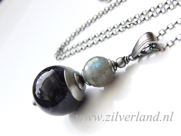 Zilveren Edelstenen Ketting met Amethist en Labradoriet