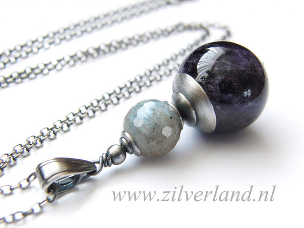 Zilveren Edelstenen Ketting met Amethist en Labradoriet