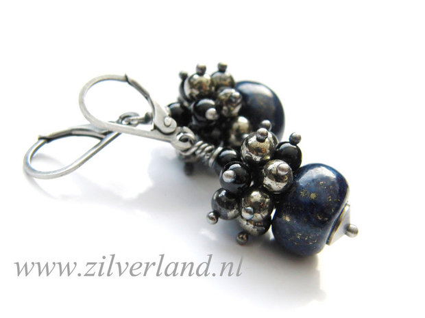 Edelstenen Oorbellen met  Lapis Lazuli en Pyriet