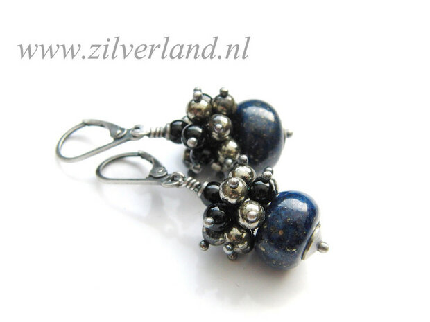 Edelstenen Oorbellen met  Lapis Lazuli en Pyriet