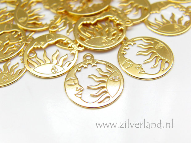 1 Stuk Sterling Zilveren Hanger- Maan en Zon Verguld