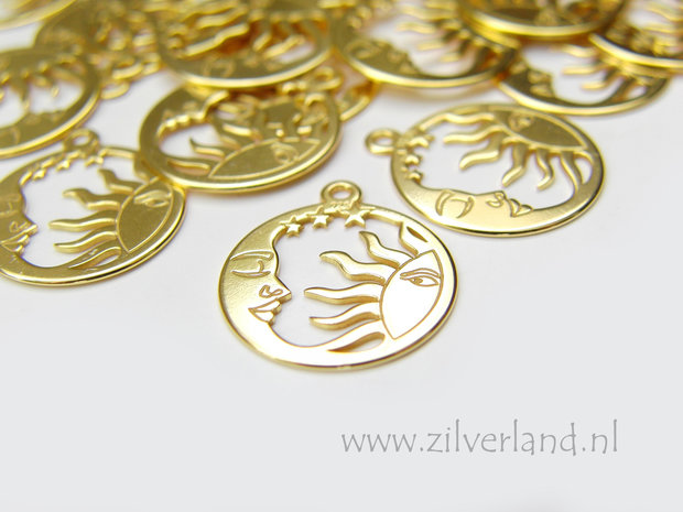 1 Stuk Sterling Zilveren Hanger- Maan en Zon Verguld