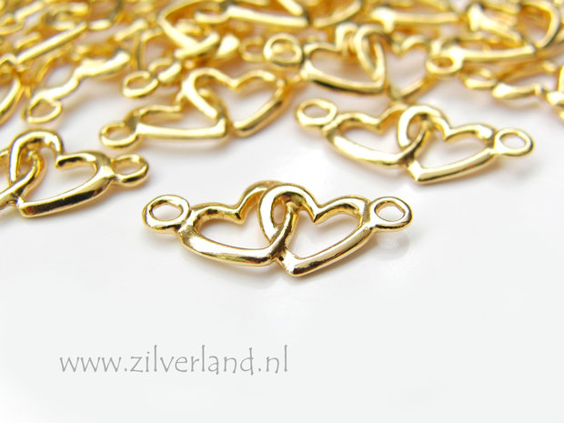 Sterling Zilveren Hanger/Connector- Twee Harten Verguld