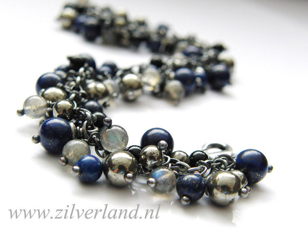 Zilveren Armband met Lapis Lazuli, Pyriet, Labradoriet en Onyx