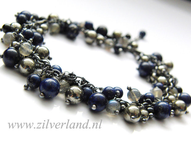 Zilveren Armband met Lapis Lazuli, Pyriet, Labradoriet en Onyx