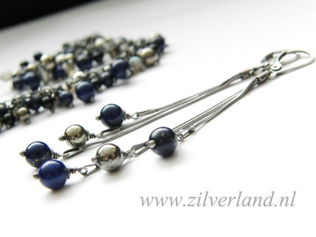 Zilveren Oorbellen met Lapis Lazuli en Pyriet