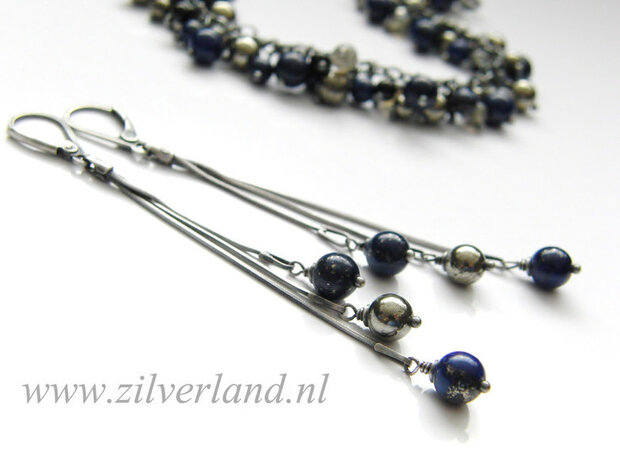 Zilveren Oorbellen met Lapis Lazuli en Pyriet