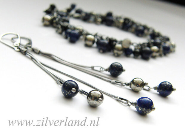 Zilveren Oorbellen met Lapis Lazuli en Pyriet