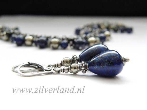 Edelstenen Oorbellen met Lapis Lazuli en Pyriet