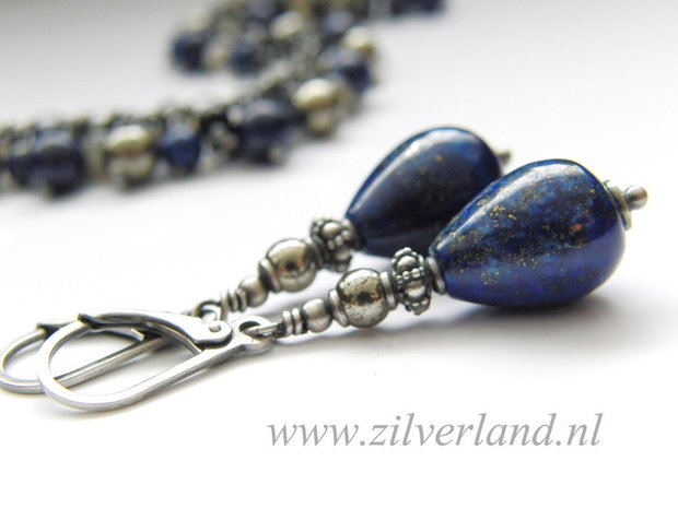 Edelstenen Oorbellen met Lapis Lazuli en Pyriet