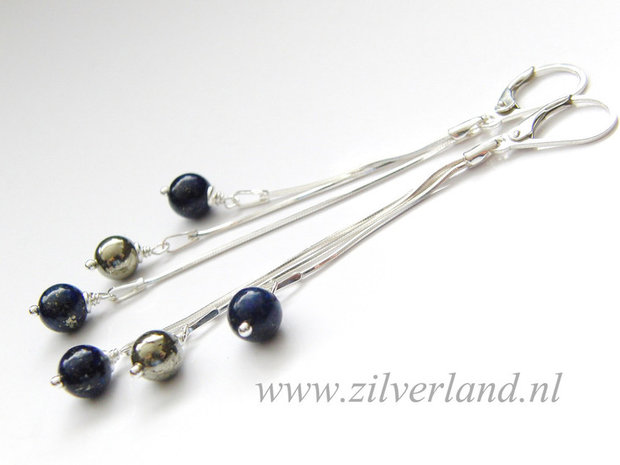 Zilveren  Oorbellen met Lapis Lazuli en Pyriet