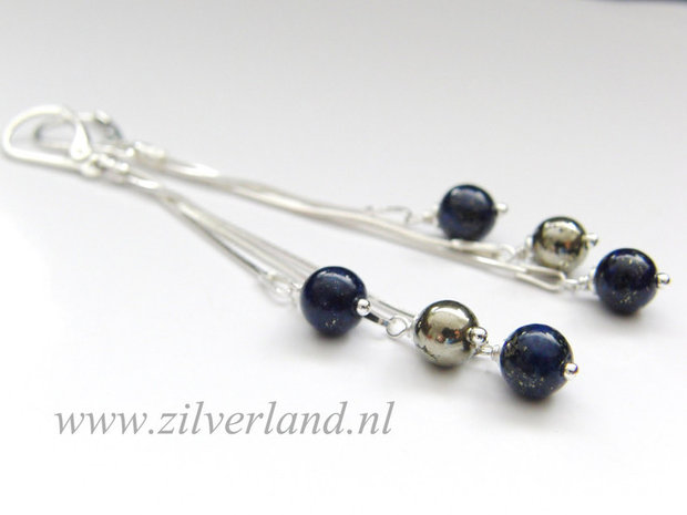 Zilveren  Oorbellen met Lapis Lazuli en Pyriet
