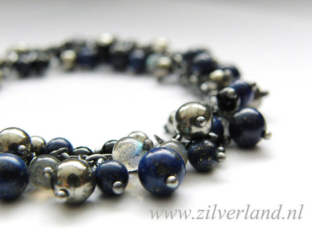 Zilveren Armband met Lapis Lazuli, Pyriet, Labradoriet en Onyx