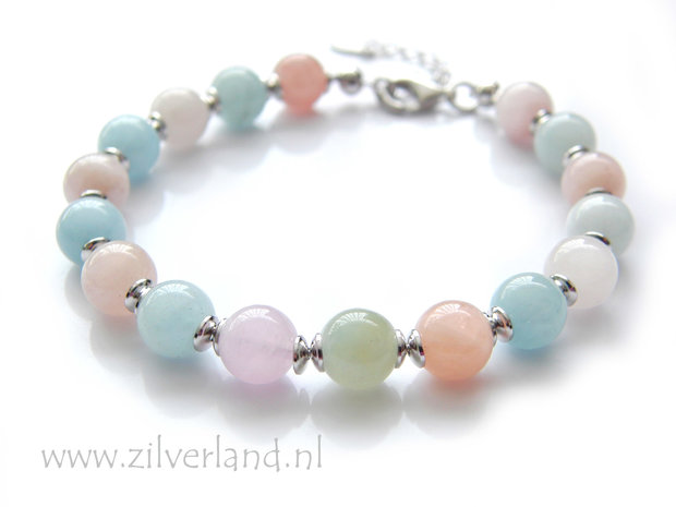 Handgemaakte Zilveren Armband met Morganiet- Gerhodineerd