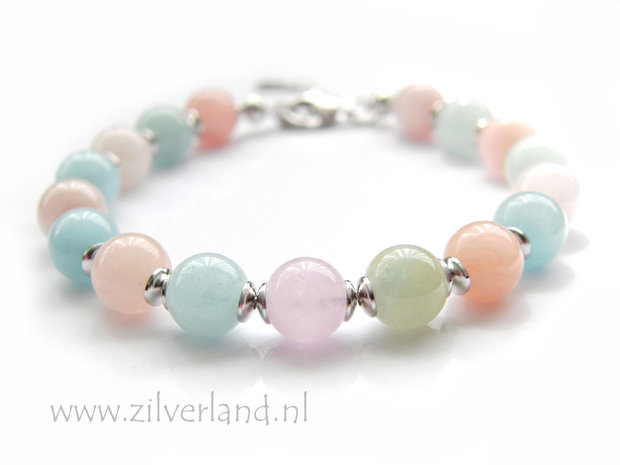 Handgemaakte Zilveren Armband met Morganiet- Gerhodineerd