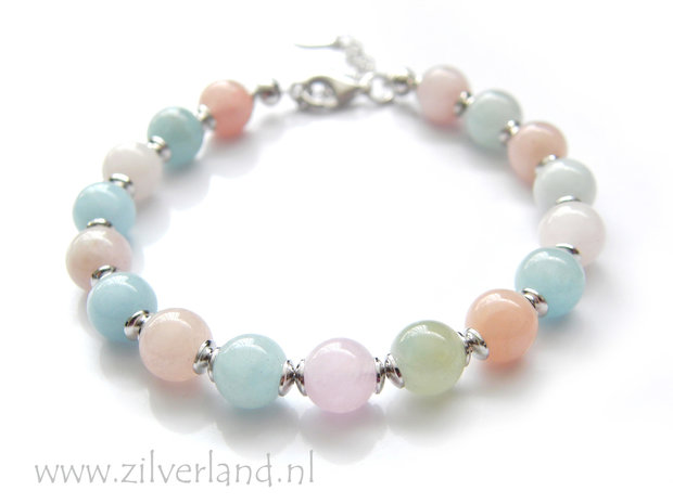 Handgemaakte Zilveren Armband met Morganiet- Gerhodineerd