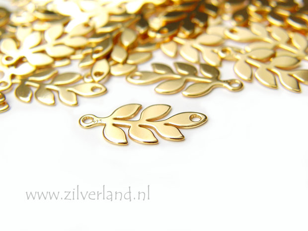 Sterling Zilveren Hanger/Connector- Takje met Blaadjes Verguld