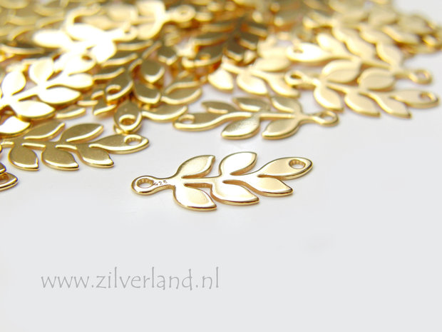 Sterling Zilveren Hanger/Connector- Takje met Blaadjes Verguld
