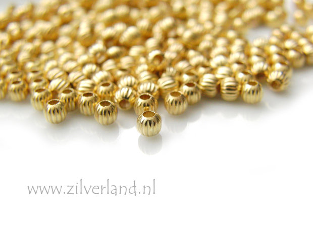50 Stuks 3mm Sterling Zilveren Kralen- Geribbeld Verguld
