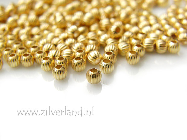 50 Stuks 3mm Sterling Zilveren Kralen- Geribbeld Verguld