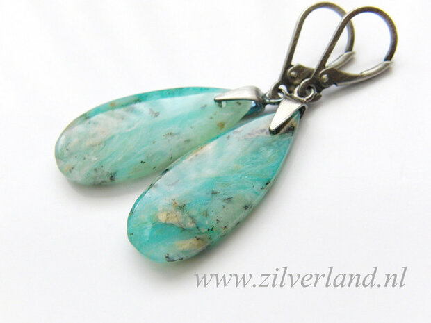 Sterling Zilveren Oorbellen met Blauwe Opaal (2)