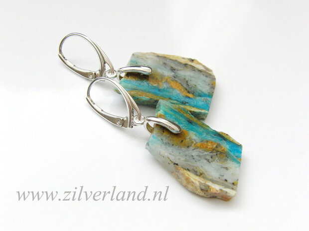 Edelstenen Oorbellen met Blauwe Opaal