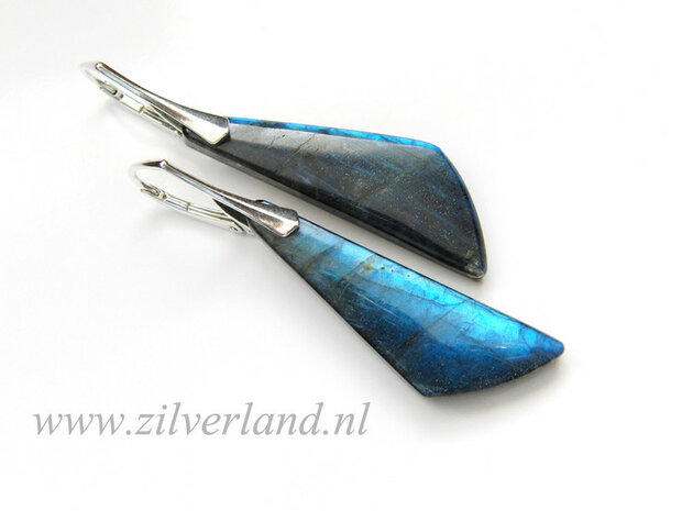 Sterling Zilveren Oorbellen met Labradoriet en Obsidiaan