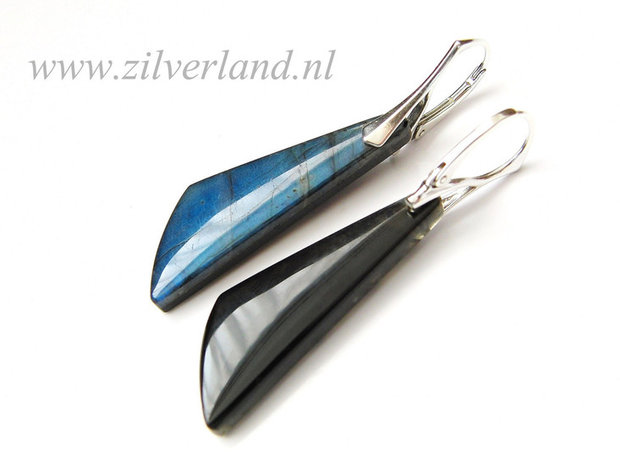 Sterling Zilveren Oorbellen met Labradoriet en Obsidiaan